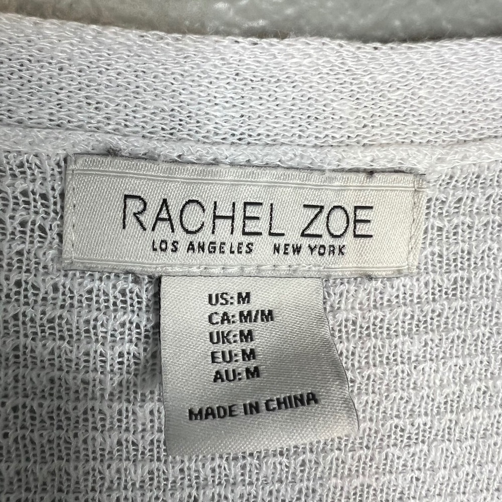 Rachel Zoe Linen Blend Cardigan Size M White Longline Duster Open Front Beach - Picture 3 of 7